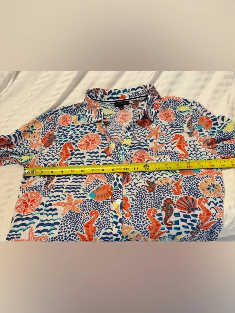 Talbots Beach Shirt Coverup XS Seahorse Button Up Cotton Nautical Coastal - Picture 13 of 16